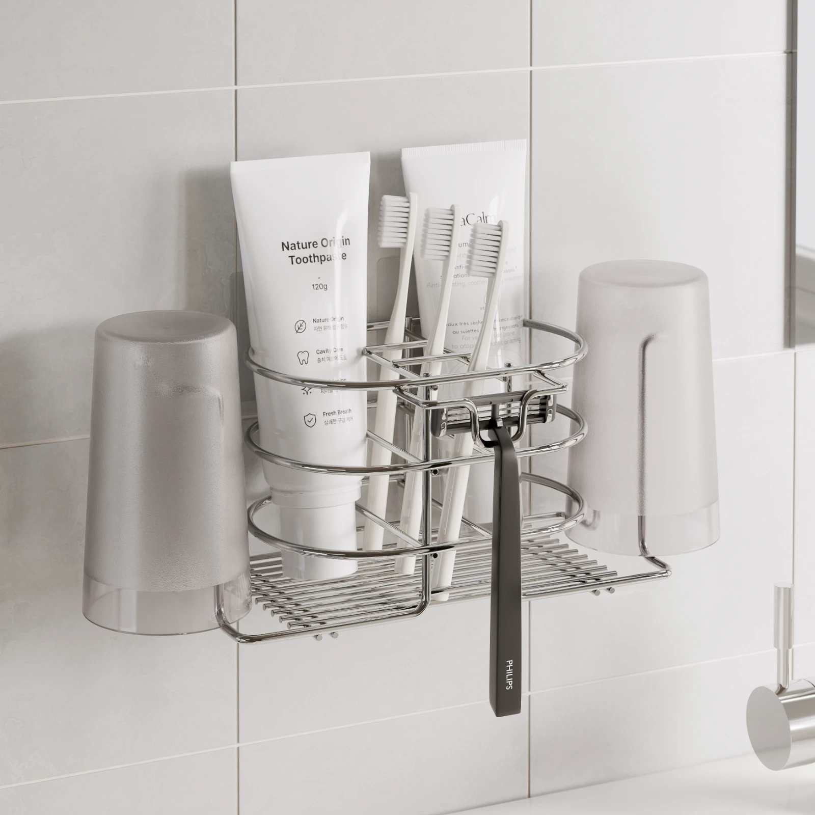 Stainless-Steel No-Drill Toothbrush Holder image 1