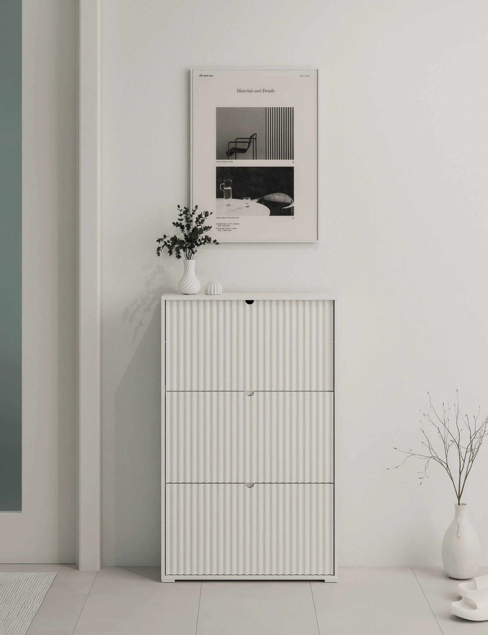 White Ribbed Storage Cabinet image 1