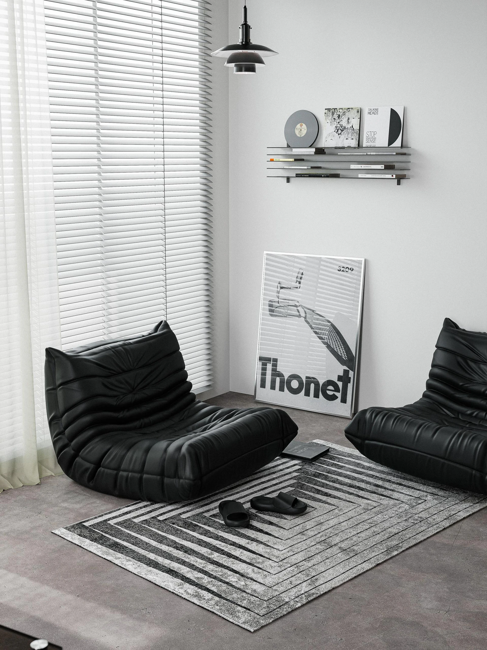 Black Lounge Chair and Side Table image 1