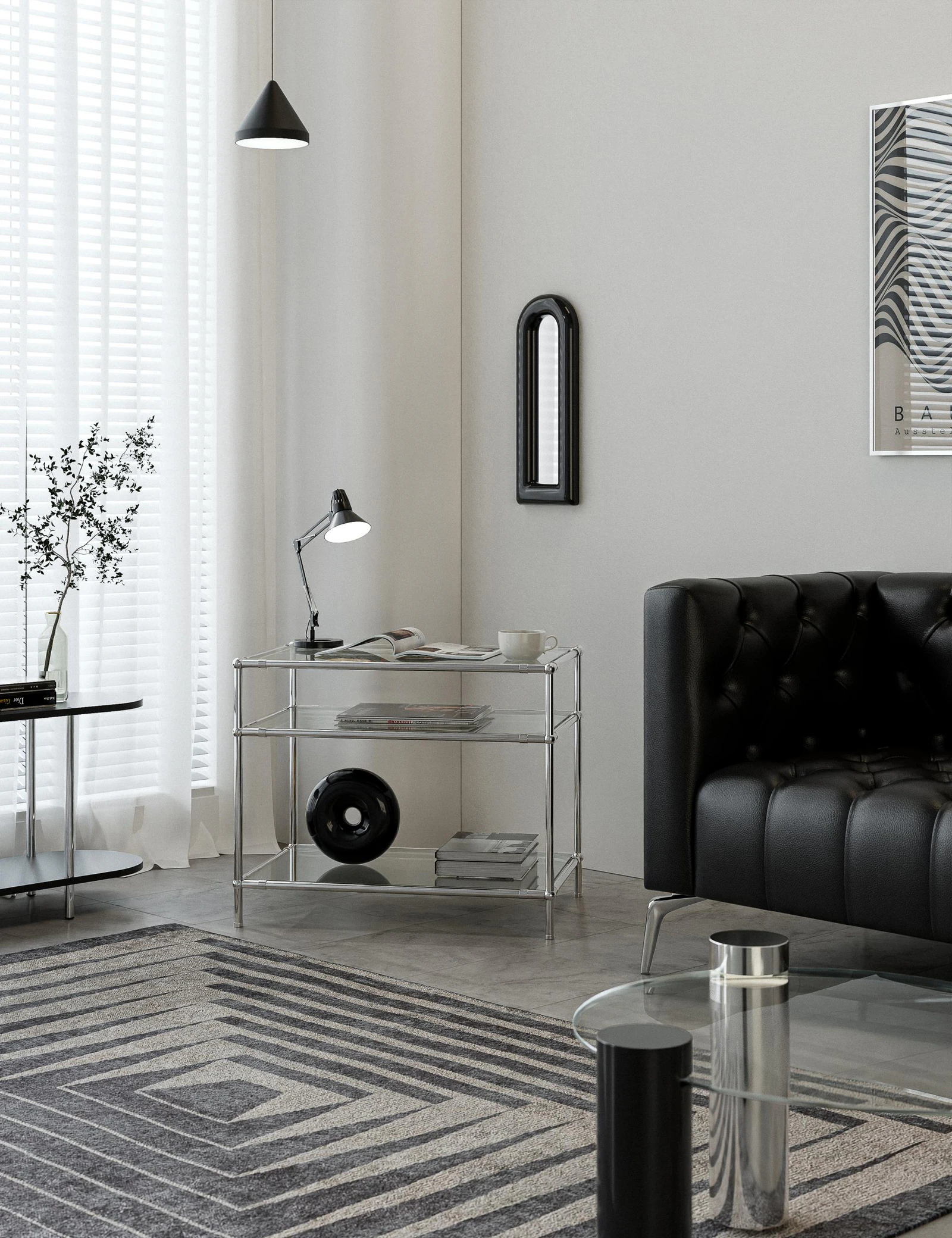 Chrome-Frame Glass Shelving Unit image 1